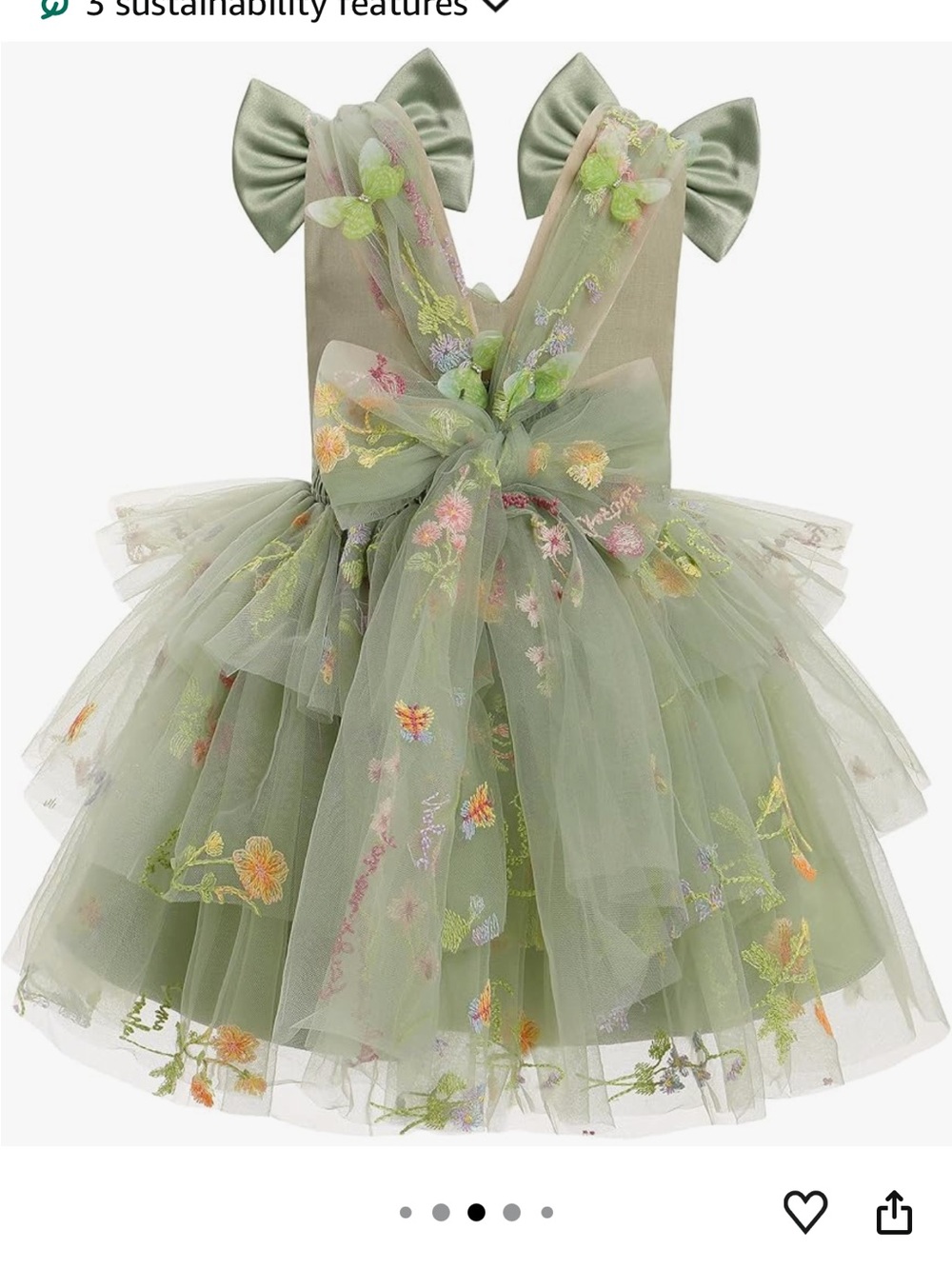 Girls Sage Green Embroidered Tulle Party Dress with Bow